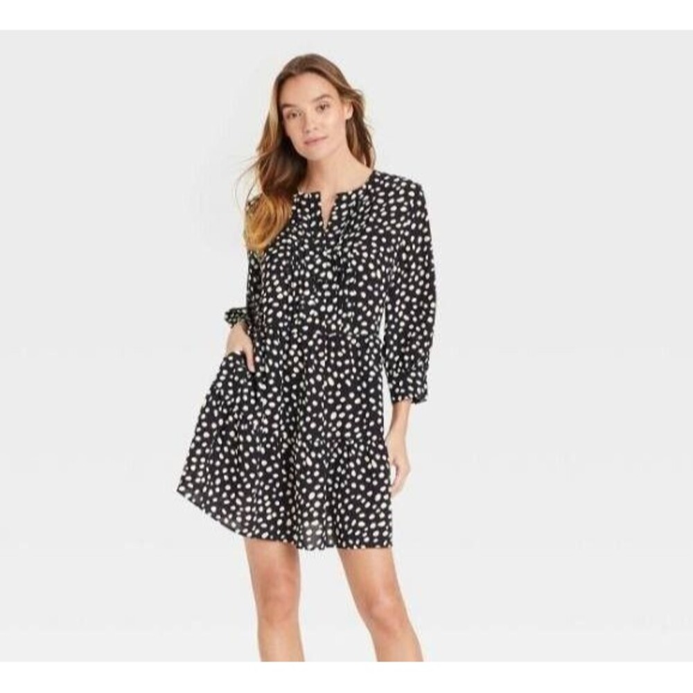 Who What Wear Pleated Mini Dress - Black Polka Dot - Womens XXL - NEW